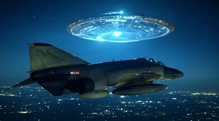 Illustration of a F-4 Phantom UFO intercept over Tehran, Iran